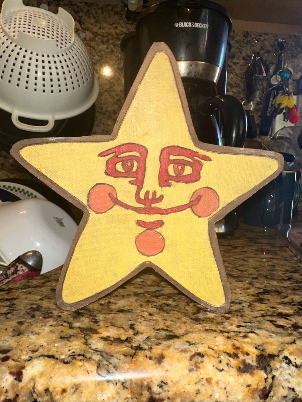 Handcrafted Yellow Star Face Home Accent